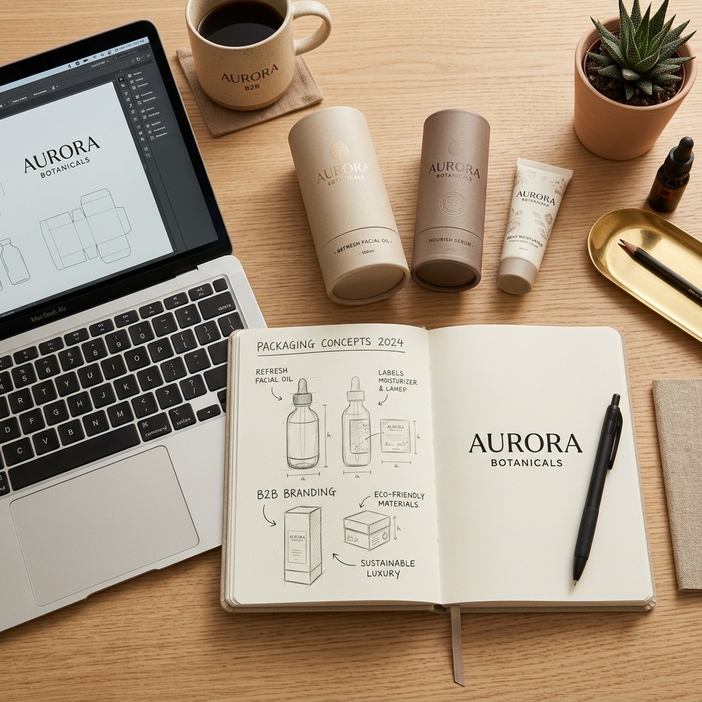 Packaging concept desk setup
